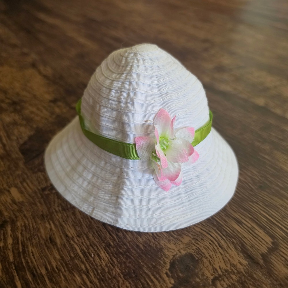 AMERICAN GIRL Sun Hat 18" Doll White Green Pink‎ Flower Ribbon Accessory